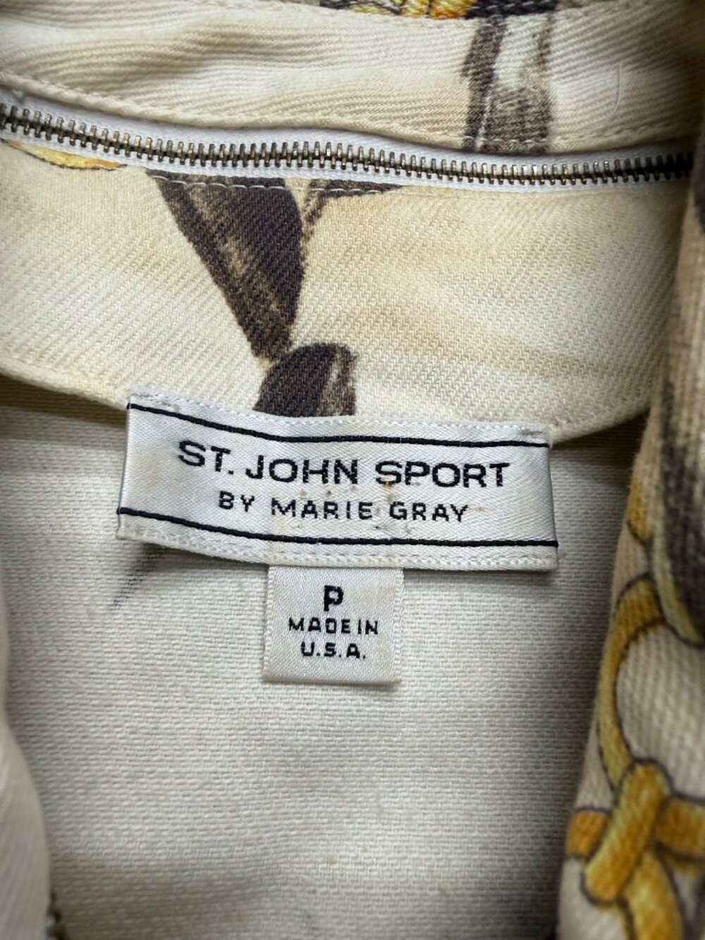 St. John Sport By Marie Gray Canvas Tropical Zip Up Jacket Size Petite - Picture 5 of 10